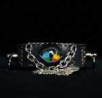 Rainbow Eye Skull Moth Leather Bracelet – Handmade Punk Gothic Jewelry - Image 4