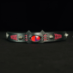 Red Demon Eye Cat Ear Leather Cuff – Handmade Gothic Punk Bracelet - Image 4