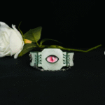 Pink Eye Pastel Goth Leather Bracelet – Handmade Star Charm Cuff - Image 3