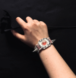 Eyeball Chain Spiked Leather Cuff – Handmade Punk Bracelet - Image 4