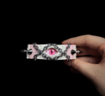 Pink Devil Eye Pastel Goth Leather Cuff – Spiked Chain Bracelet - Image 4