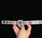 Red Demon Eye Grey Leather Cuff – Handmade Punk Gothic Bracelet - Image 4