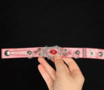 Pink Vertical Eye Pastel Goth Leather Cuff – Handmade Sweet Punk Bracelet - Image 4